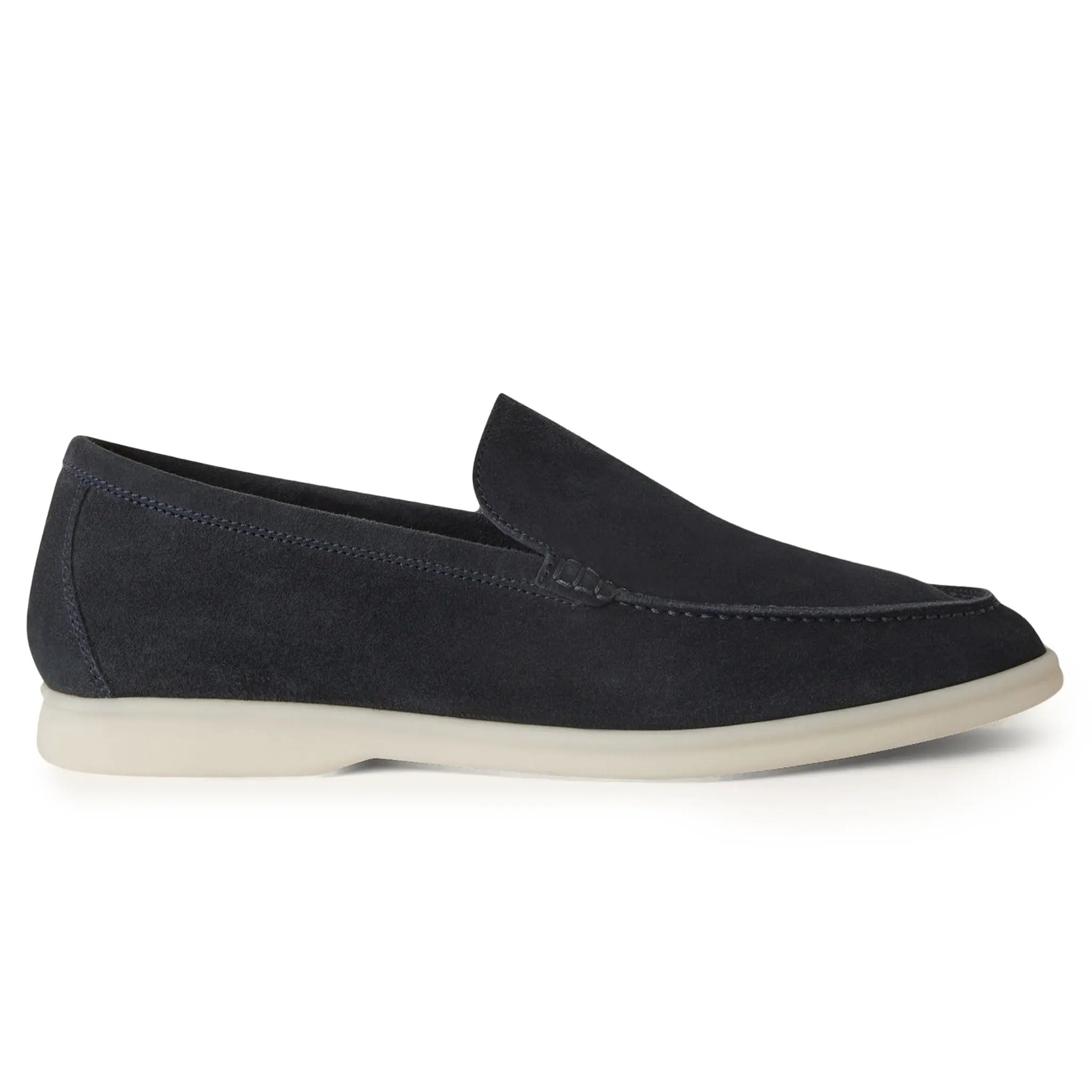 Side view of Loro Piana Summer Walk Suede Classic Blue Loafers